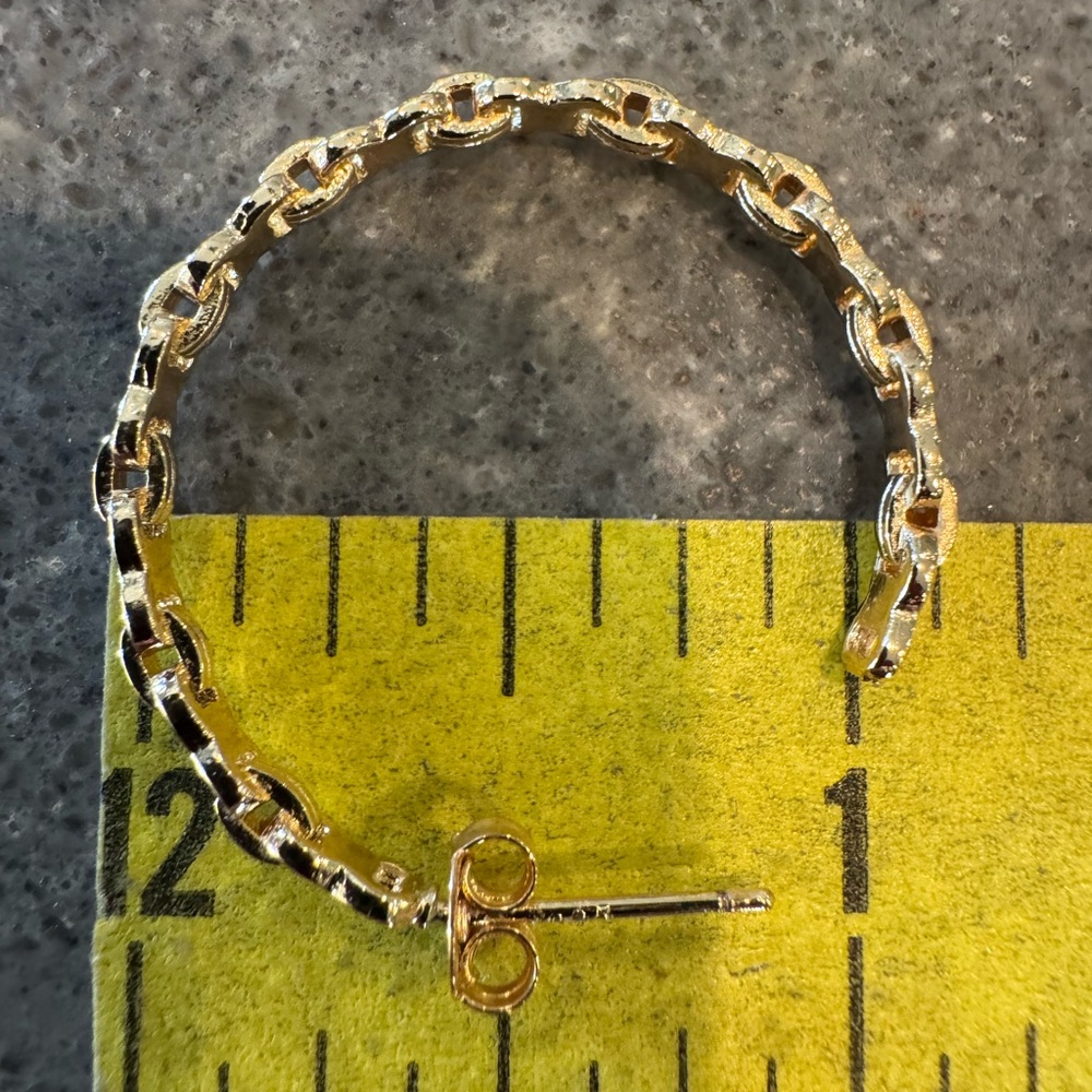 18K Gold Filled Chain Hoop Earrings. 1 and 1/8 inches circumference